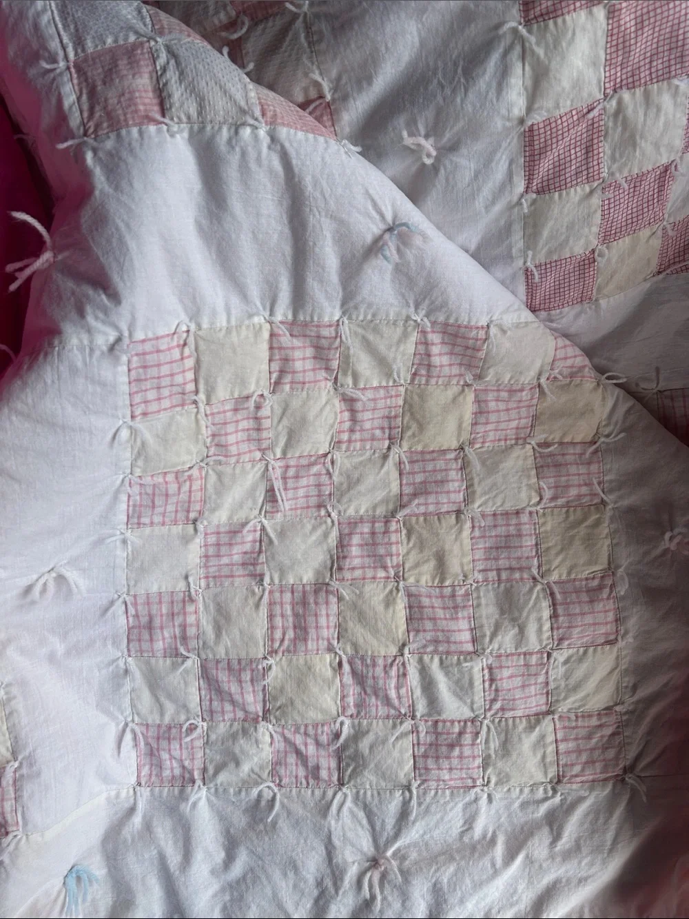Vintage Quilt Handmade Pink and White Patchwork Quilt - Classic Twin Bedding